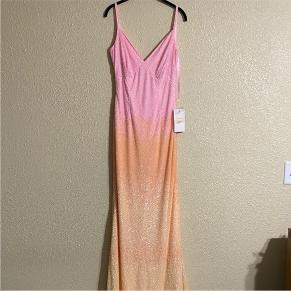 Mac Duggal 5763 Sunset Ombre Pink Sequin Open Back Maxi Gown Dress Size 8 NEW - Picture 5 of 16